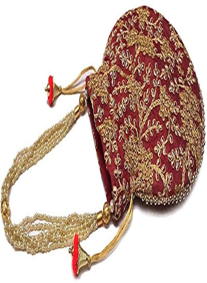 STLYZ Women's Potli Bag (Set Of 2) Rajasthani Style Silk Potli Handbag Wristlet Clutch Batwa Golden Work Embroidery Potli Wedding Gift For Ladies Ethnic Women Fashion Potli - Image 2